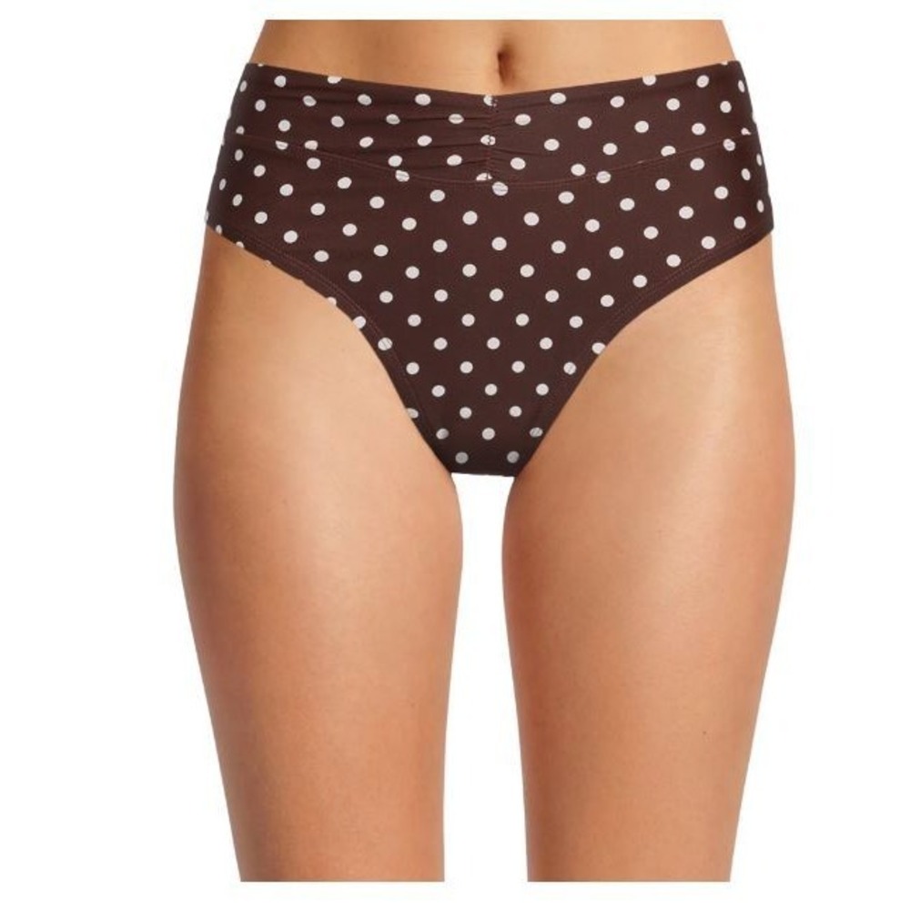 NEW Time and Tru Brown Polka Dot Mid Rise swim Bikini Bottom Plus sz 2X 20W-22W